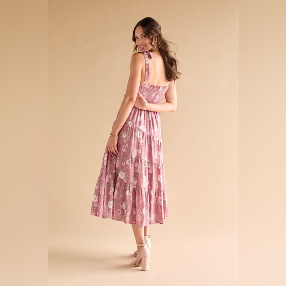 Altard State Floral Pink Tiered Midi Dress - Picture 5 of 12